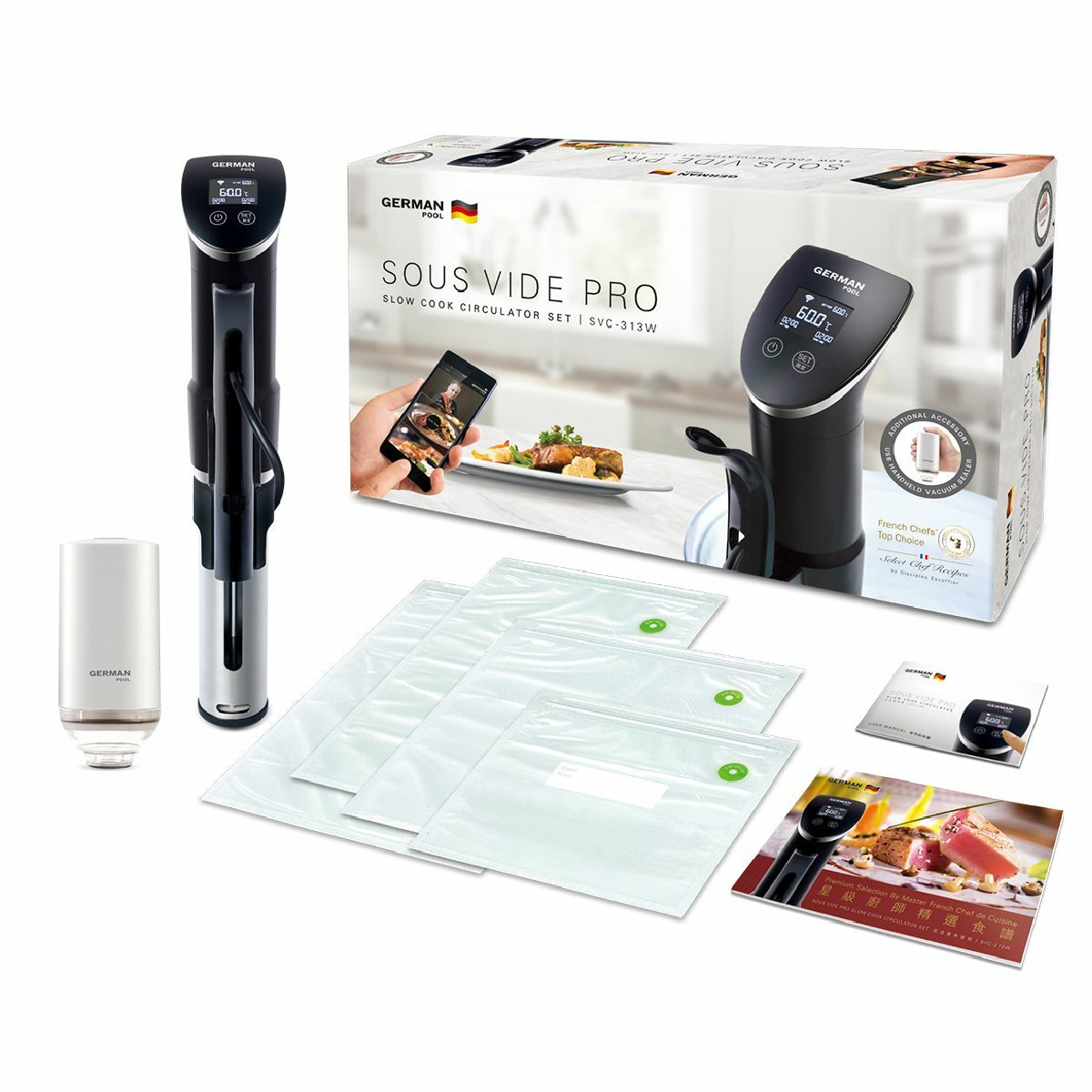 德國寶 German Pool    SVC-313W‧SOUS VIDE PRO‧低溫慢煮棒豪華套裝‧Wi-fi版‧香港行貨,原廠1年保養‧