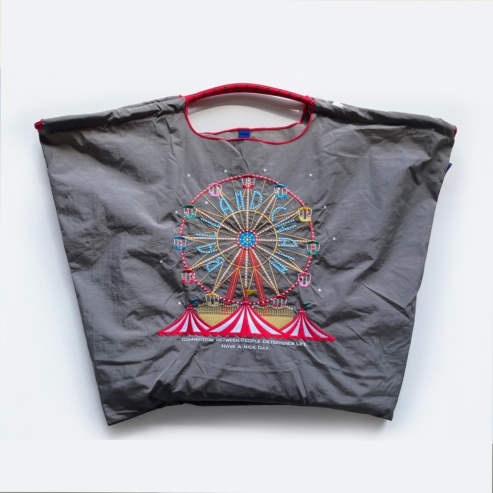 Ball＆Chain 刺繡環保購物袋 L號 - 灰 (30114285)