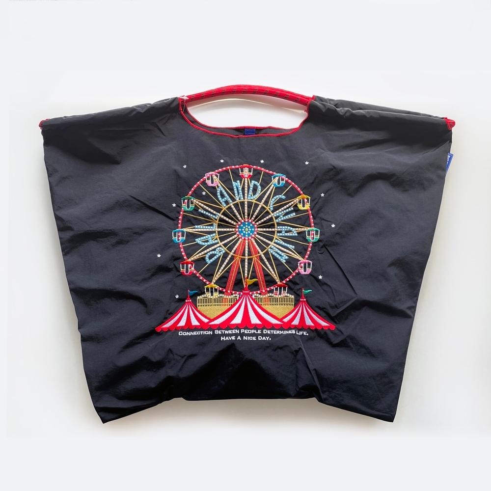 Ball＆Chain 刺繡環保購物袋 L號 - 黑 (30114201)