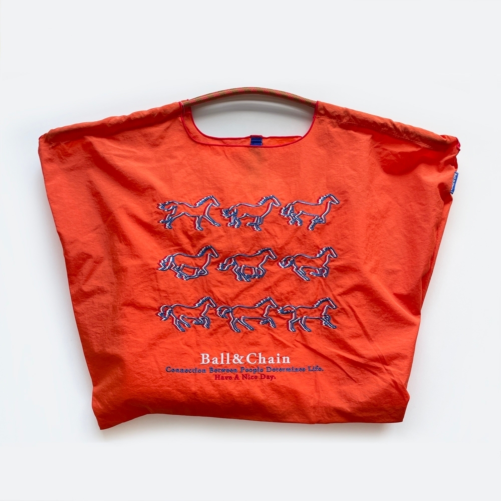 Ball＆Chain 刺繡環保購物袋 L號 - 橘紅 (30111307)