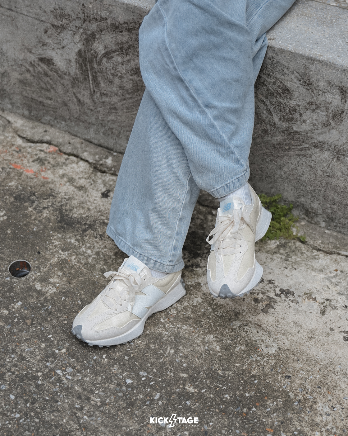 <特價，不退換> NEW BALANCE 327 亞麻海鹽 米白色 麂皮 大N 緞帶鞋帶 復古 休閒鞋【WS327MO】NB327