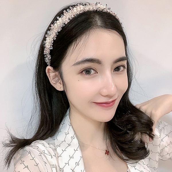 韓國JK 新款小香風毛邊釘珠髮箍簡約氣質細邊珍珠頭箍洗澡盤發壓發頭扣髮飾 J0756