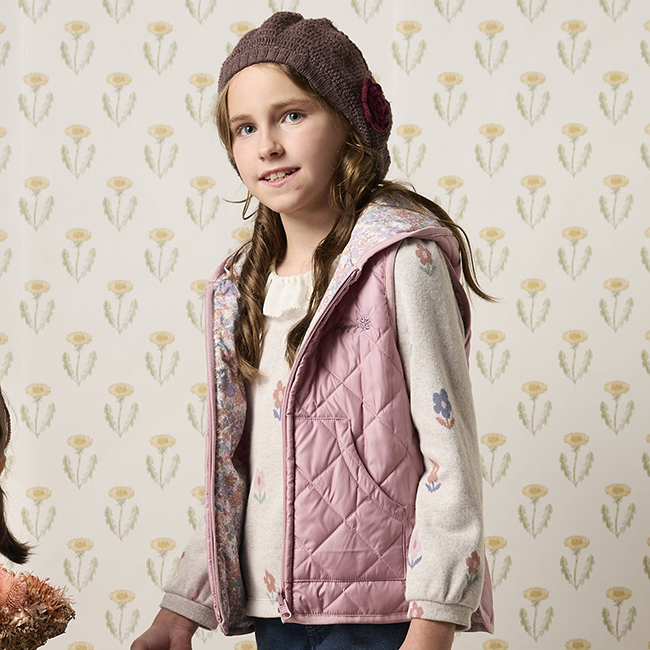 PIPPY 菱格壓紋連帽雙面穿背心 粉紫