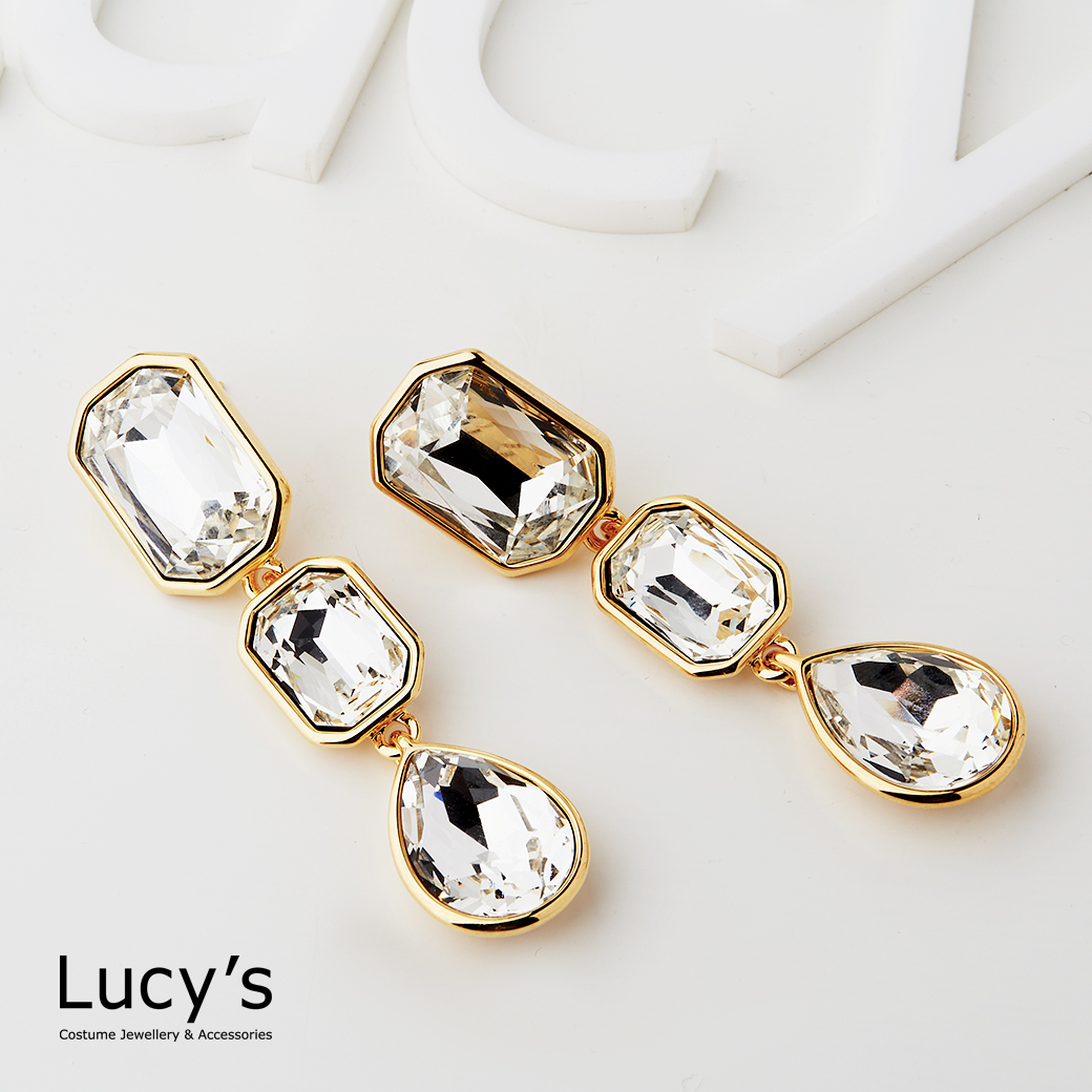 幾何水晶 耳環 (二色) (118411/118412)