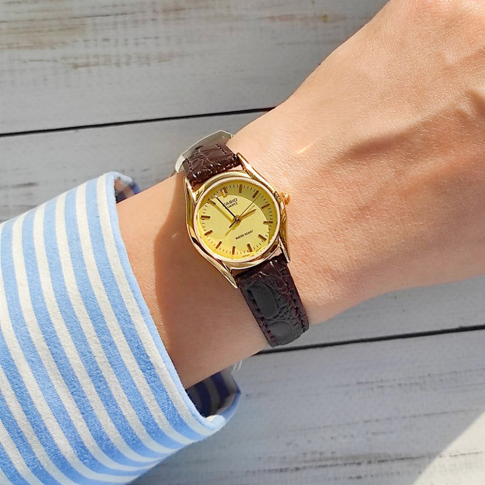 Casio LTP-1094Q-9A 23mm 啡金 女裝皮帶錶 復古錶