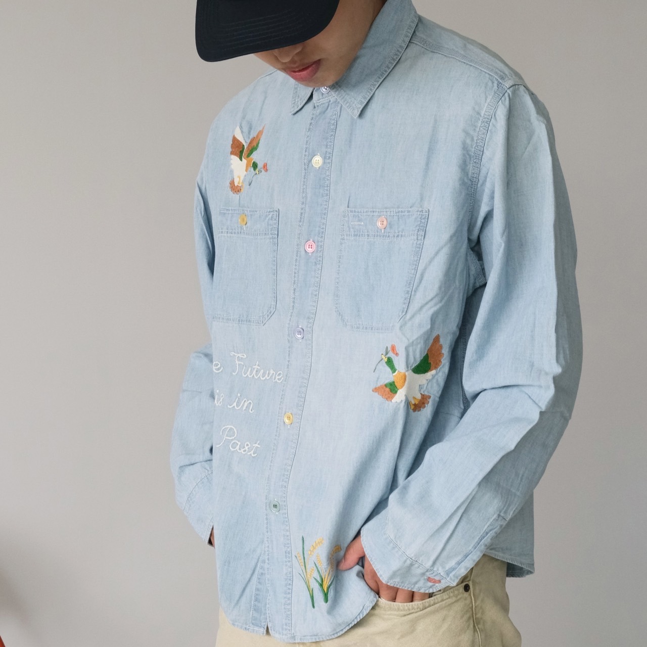 現貨┃日本製 HUMAN MADE CHAMBRAY WORK SHIRT 刺繡 牛仔 鴨子 長袖 襯衫