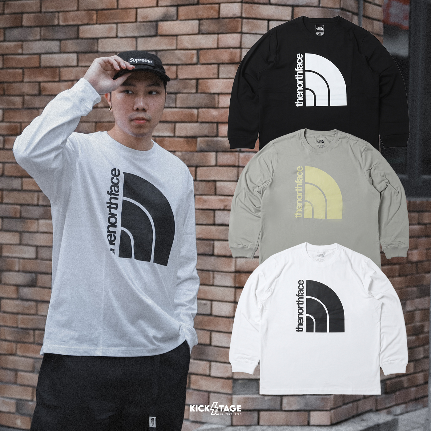 THE NORTH FACE L/S JUMBO HALF DOME RLX TEE 黑色 沙色 白色 大LOGO 長袖 長T【NF0A8ATC】