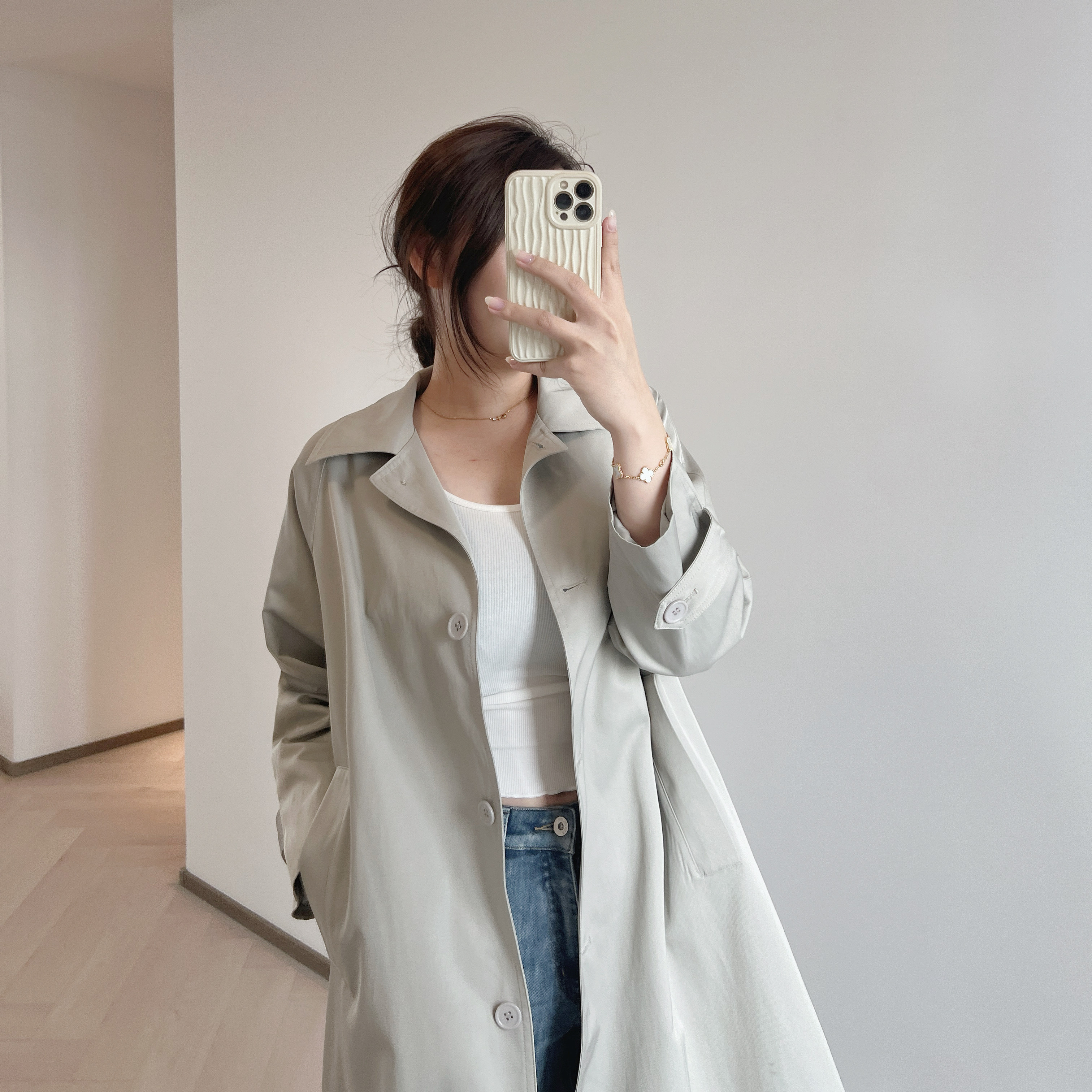 現貨 7081 低飽和灰翻領長外套