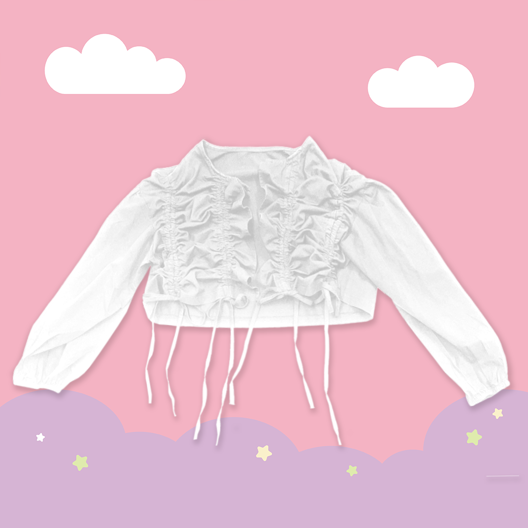 こ♡こ 拉繩抓皺泡泡袖開衫外套