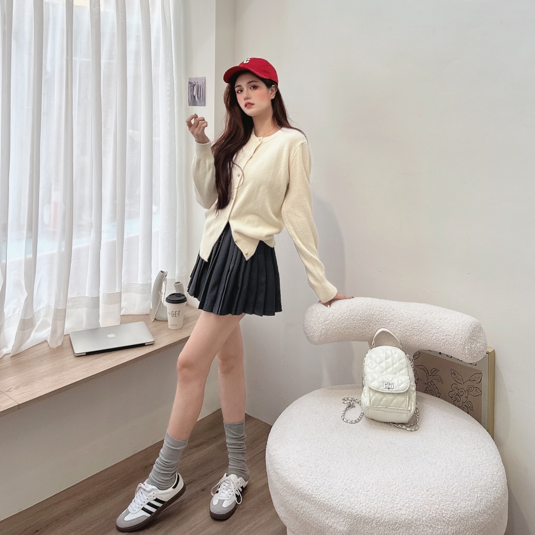 MIU風金釦原針織外套/三色