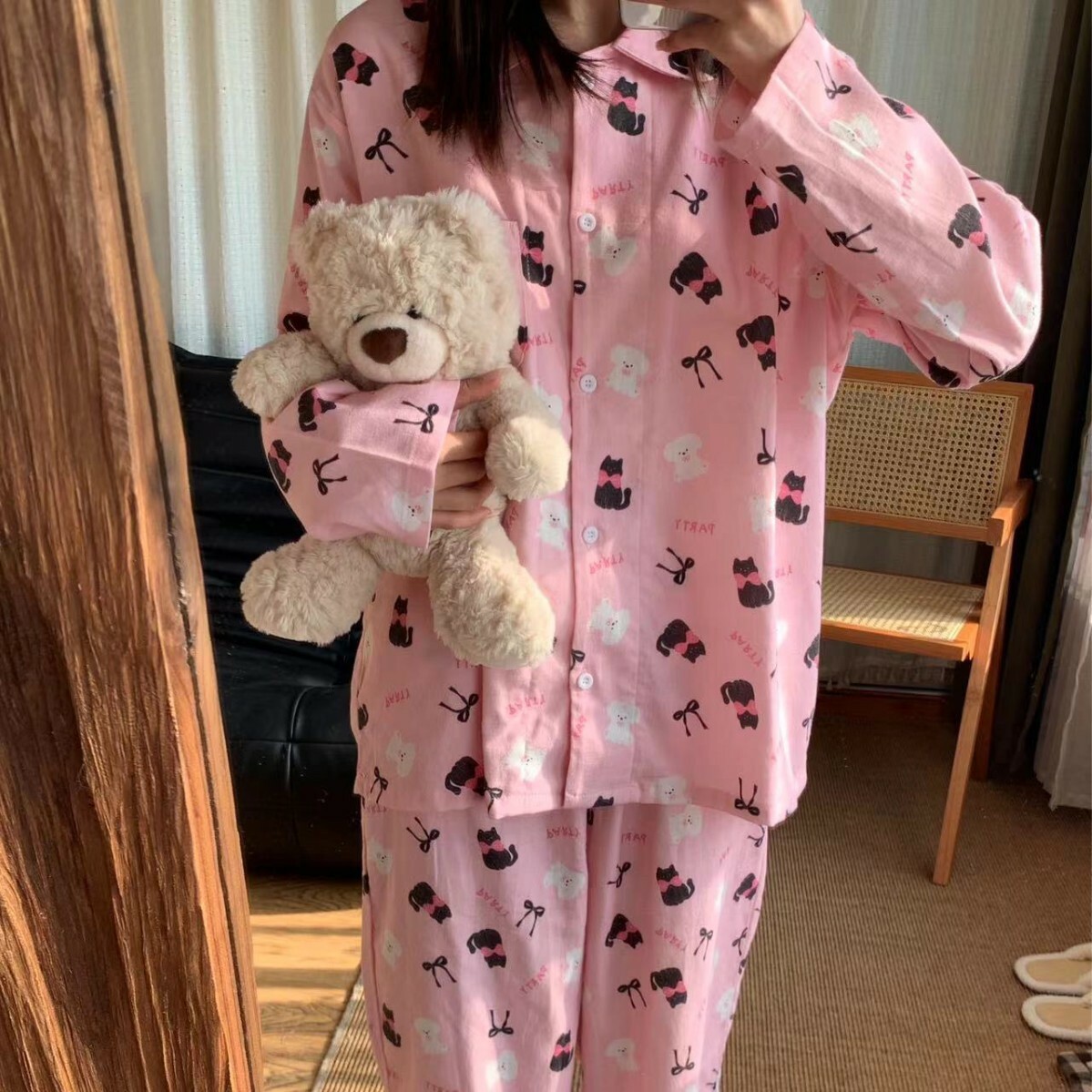 《4986》粉嫩全棉小貓居家服