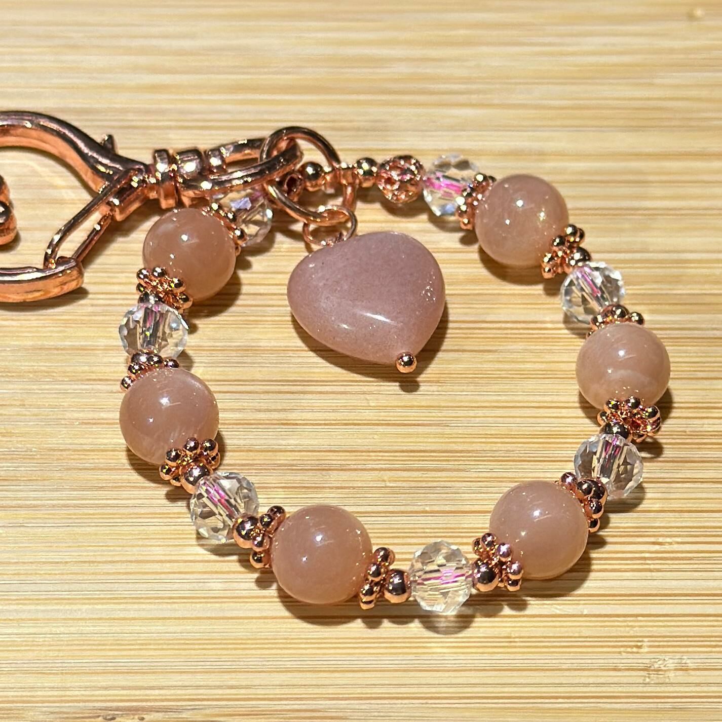 太陽石心心、白水晶 配 玫瑰金心心扣掛飾