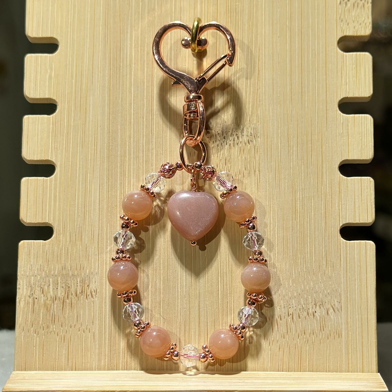 太陽石心心、白水晶 配 玫瑰金心心扣掛飾