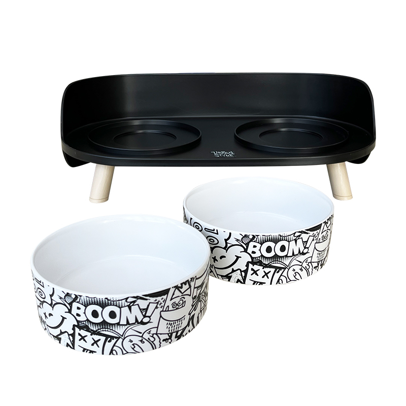 M-PETS 黑白簡約雙碗連架