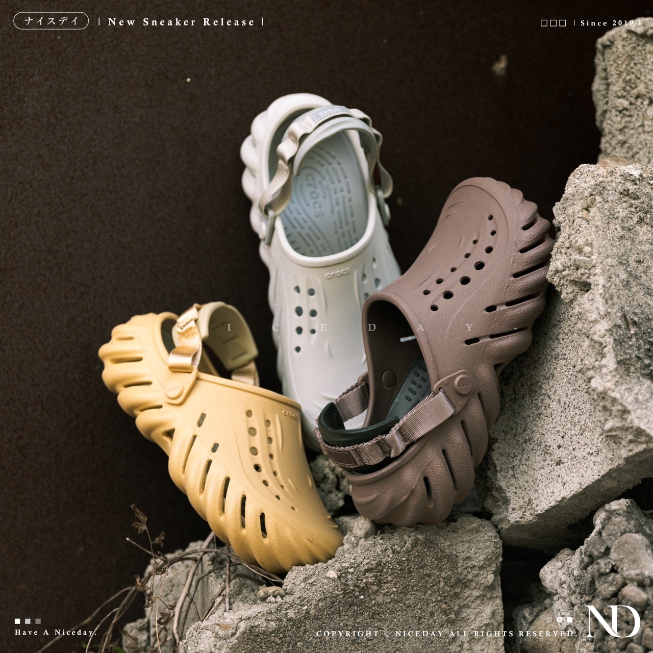 NICEDAY 現貨 Crocs Echo Clog 洞洞鞋 厚底 踩屎感 沙色 松露色 大氣灰