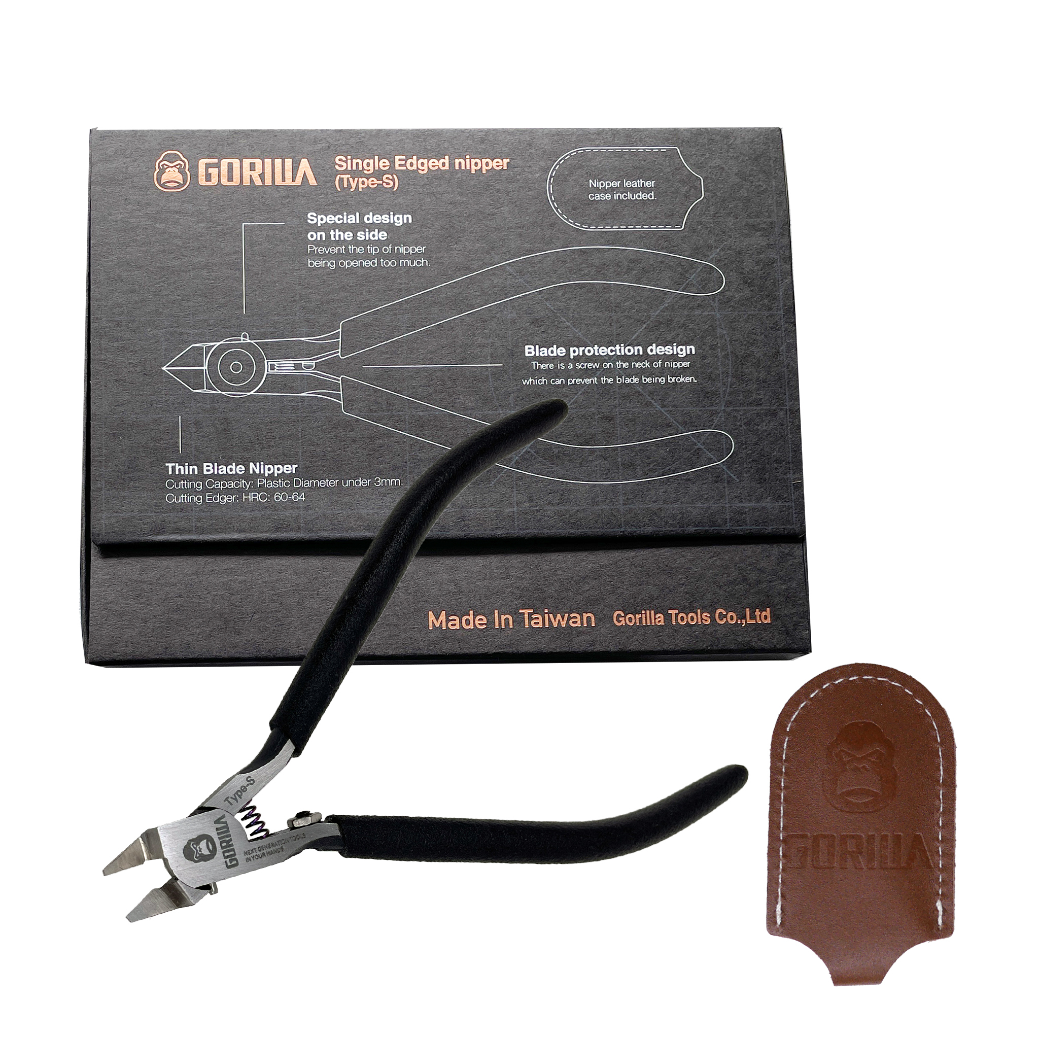 【進化版】【Gorilla】精密超薄單刃模型鉗(Type-S)(內附真牛皮鉗套）
