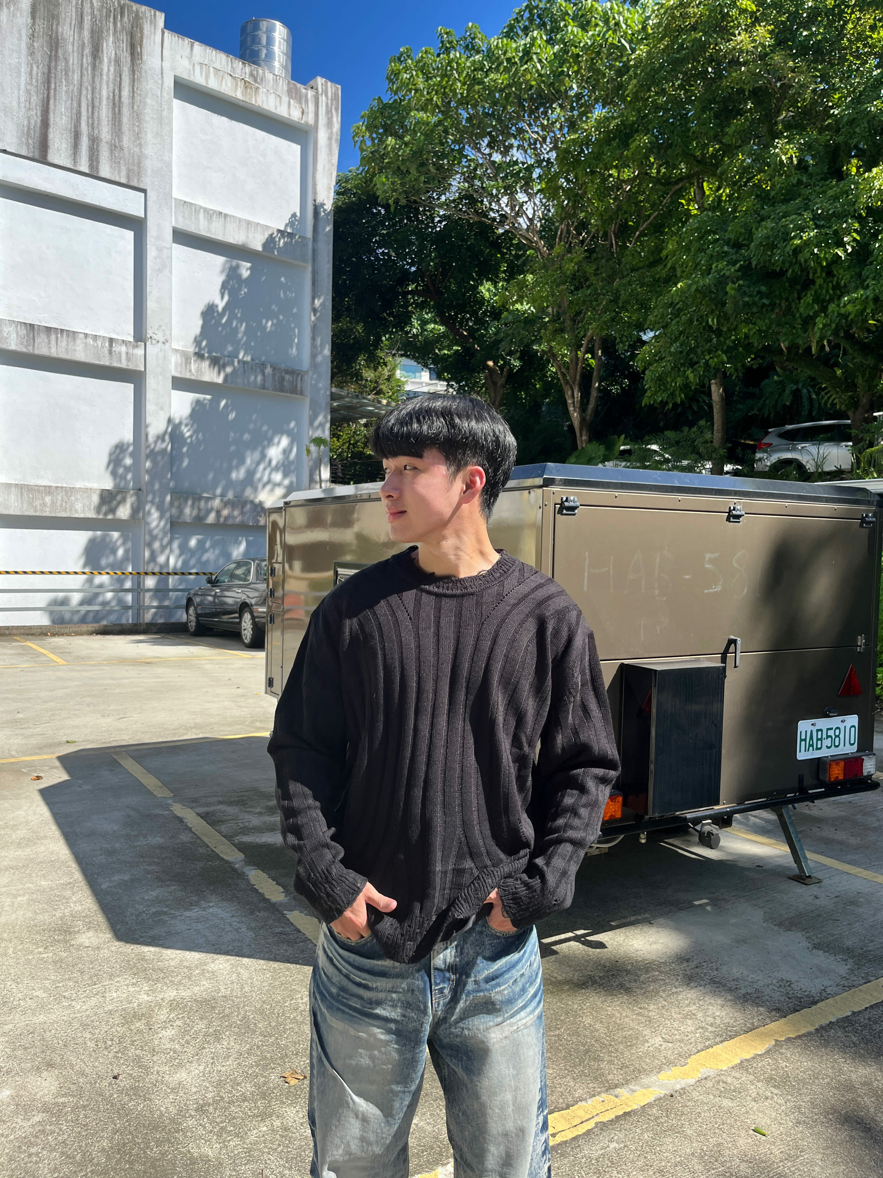 直紋 開洞 百搭 針織毛衣 長袖