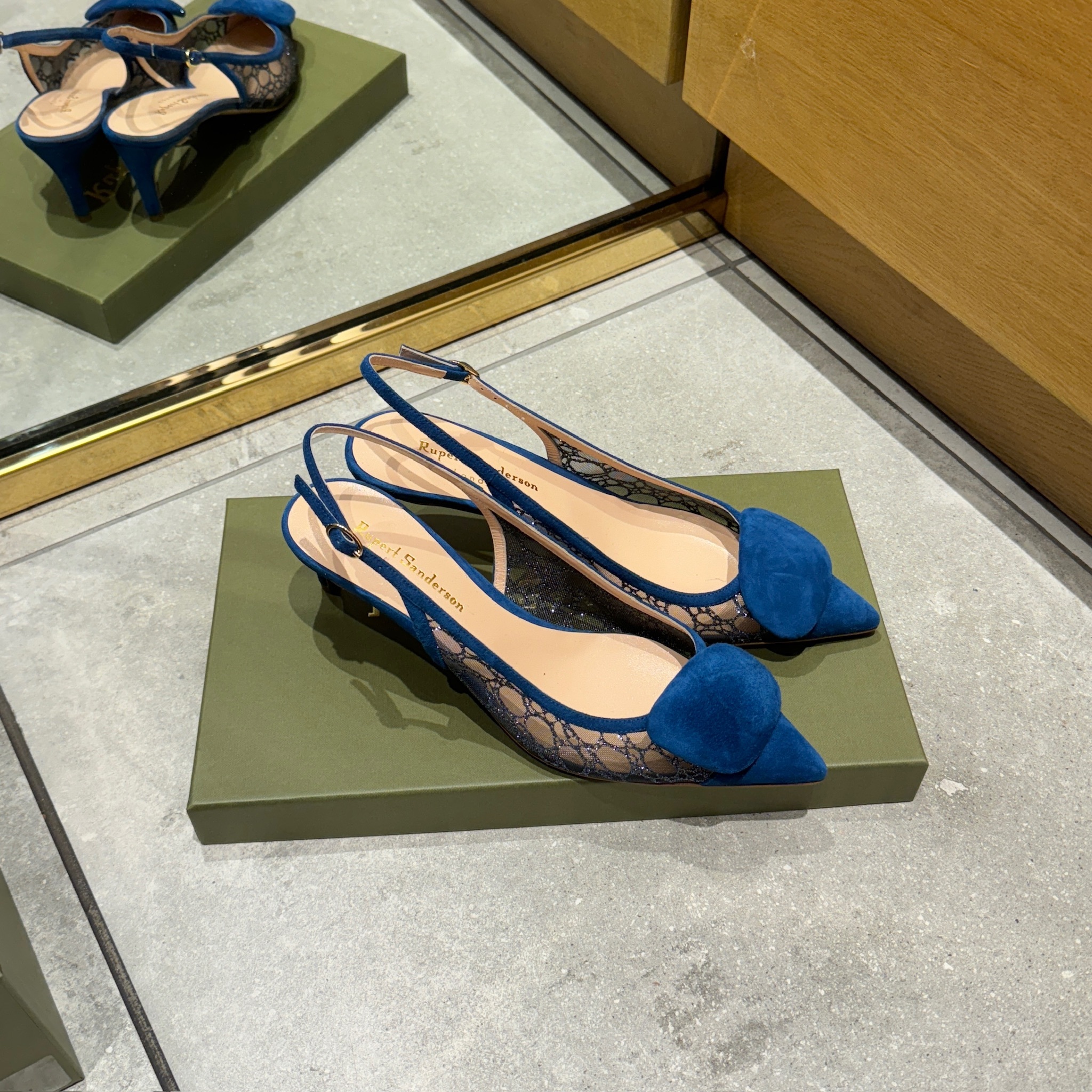 Rupert Sanderson RS Pippa Azure Suede Mesh Sandal in Blue