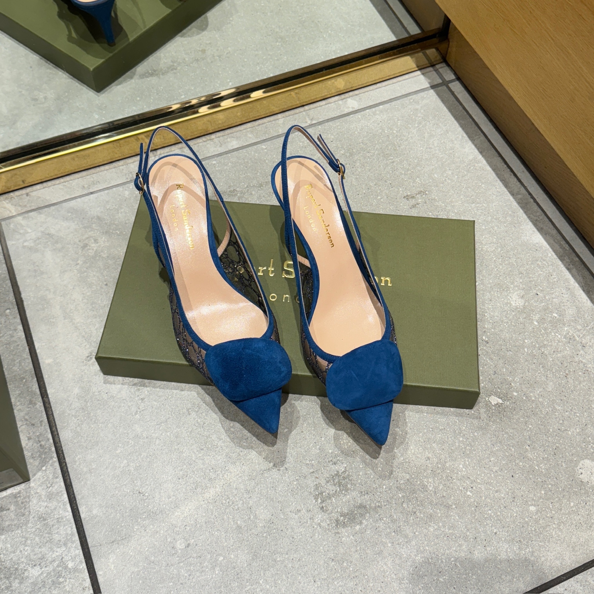 Rupert Sanderson RS Pippa Azure Suede Mesh Sandal in Blue