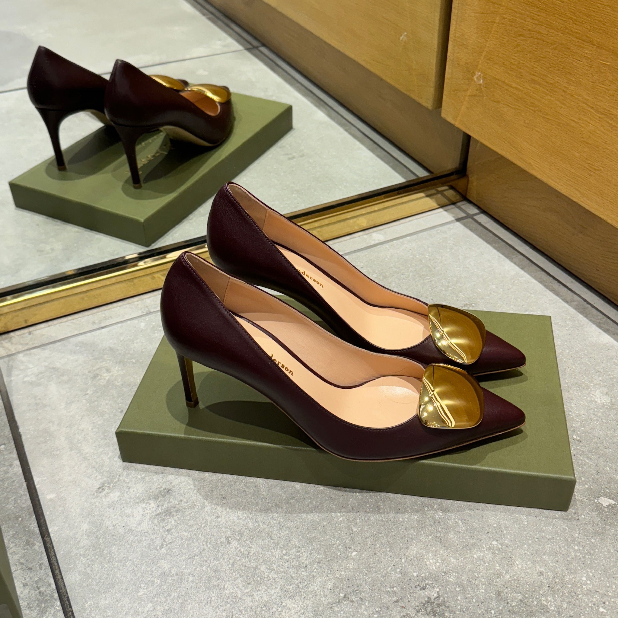 Rupert Sanderson RS Nada Calf Gold in Bordeaux color