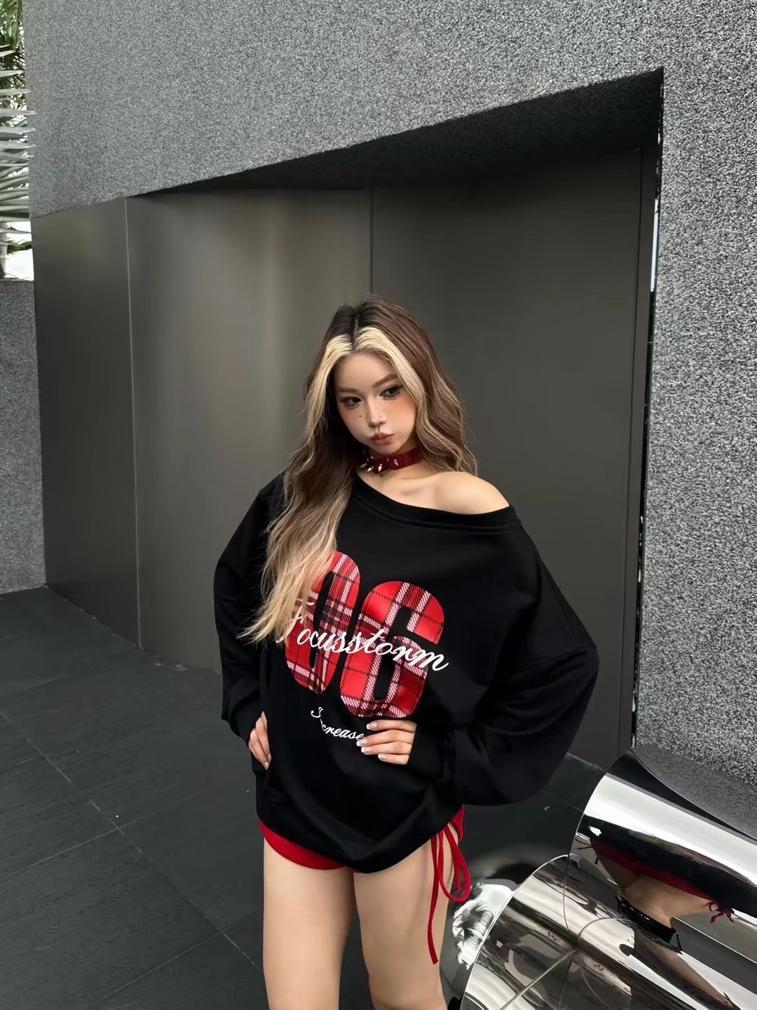 (GOAL) 美式格紋斜肩長tee FOCUS 81000