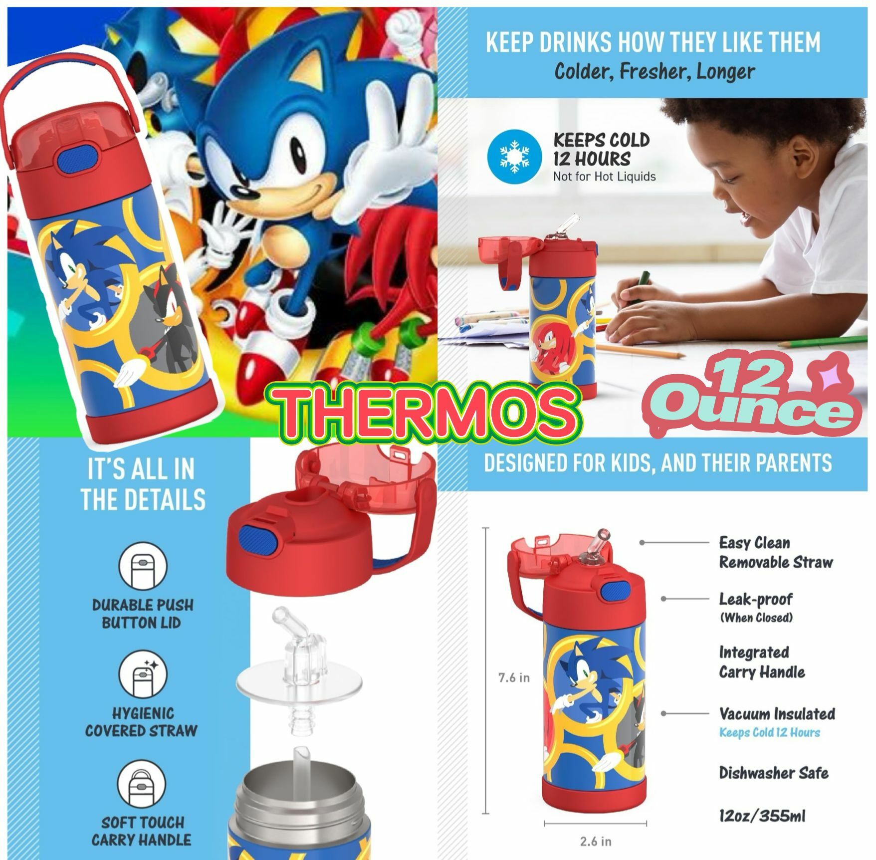 【現貨】THERMOS Sonic the Hedgehog G101707 兒童水樽12oz