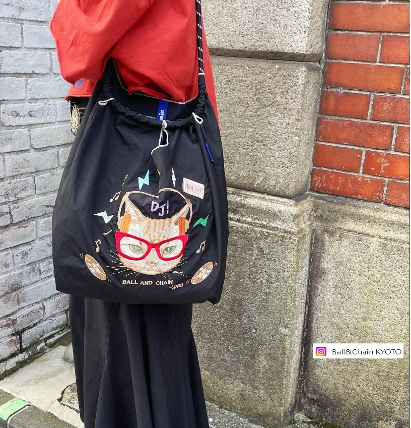 Ball＆Chain 刺繡環保購物袋 L號 - 黑 (31310601)