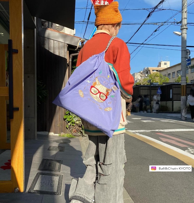 Ball＆Chain 刺繡環保購物袋 L號 - 紫 (31310626)