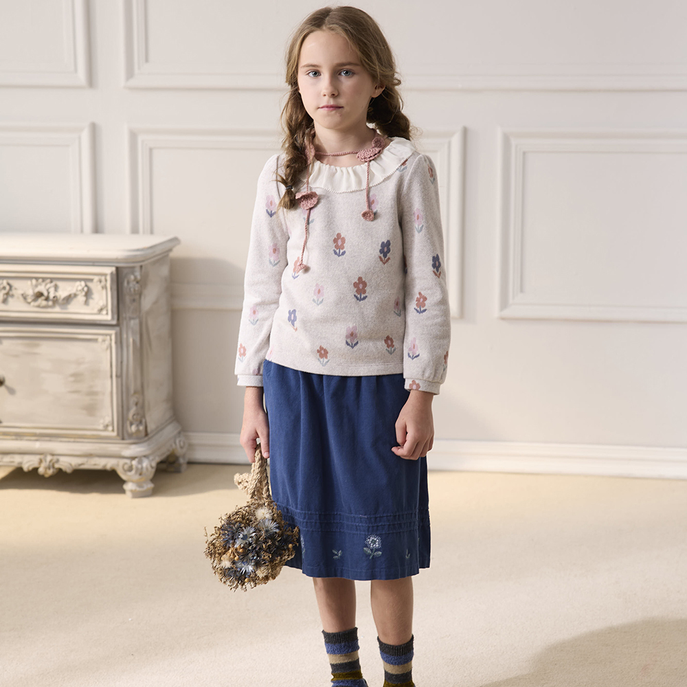 PIPPY 典雅小花刺繡純棉裙子 藍