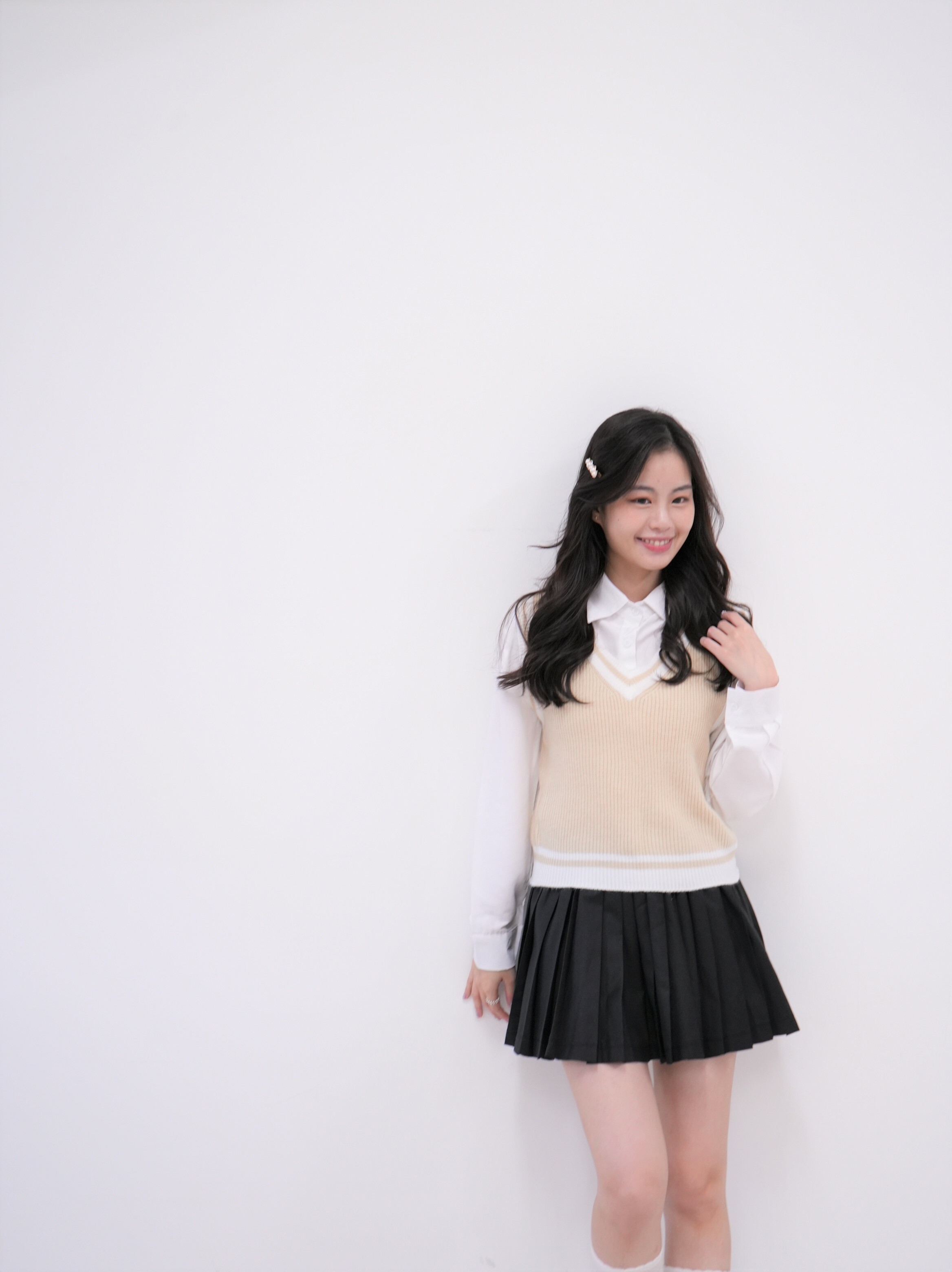 超殺價格 🔥 買一送一/兩件式學院襯衫搭針織背心 9760013 白卡其/白灰