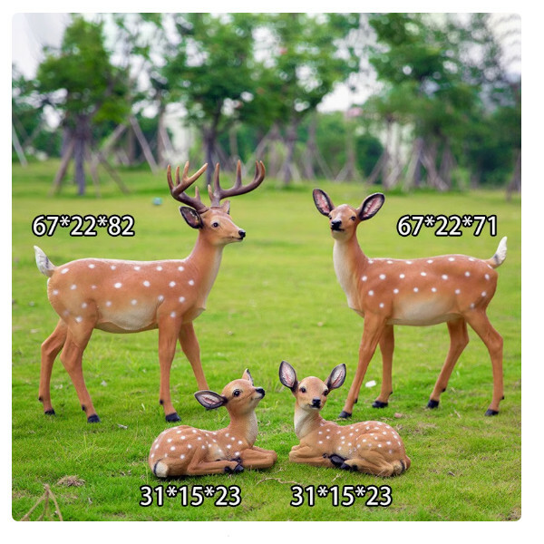 戶外公園仿真小鹿-梅花鹿雕塑-花園裝飾擺件【小號一家鹿四口】