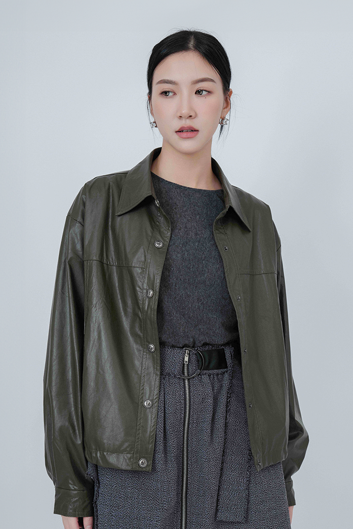 恤衫型仿皮外套 (現貨款式）