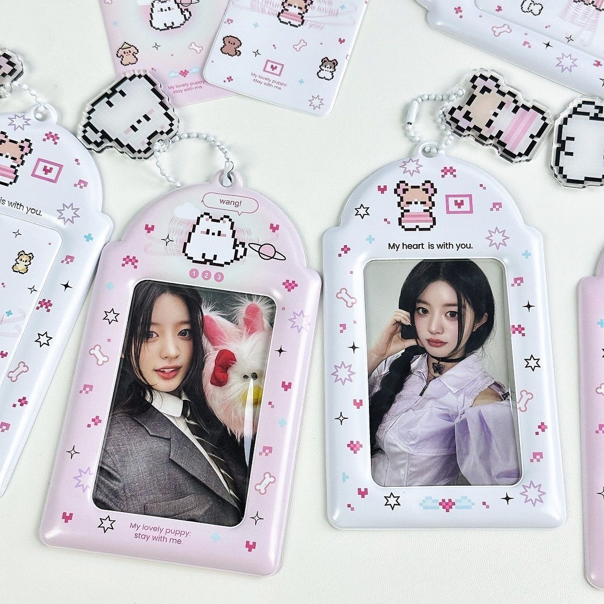 Simple Style Puppy Card Holder with Small Keychain