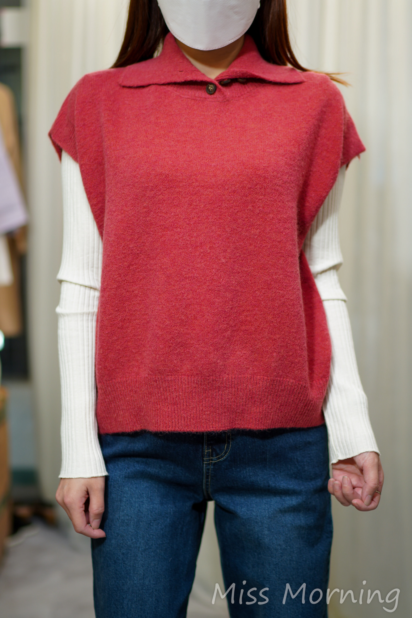 反領款短袖針織上衣(14219)