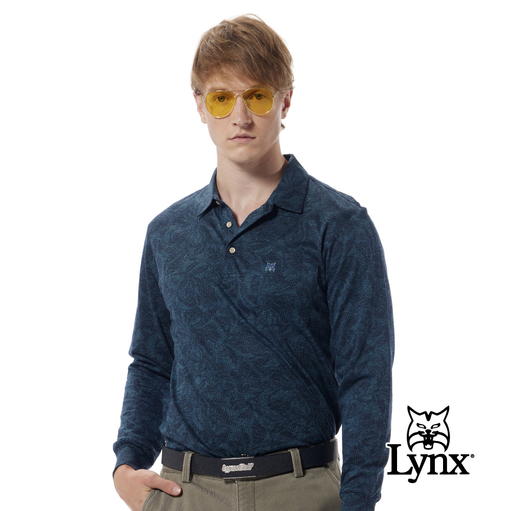 【Lynx Golf】歐洲進口布料純棉絲光花葉緹花胸袋款POLO衫