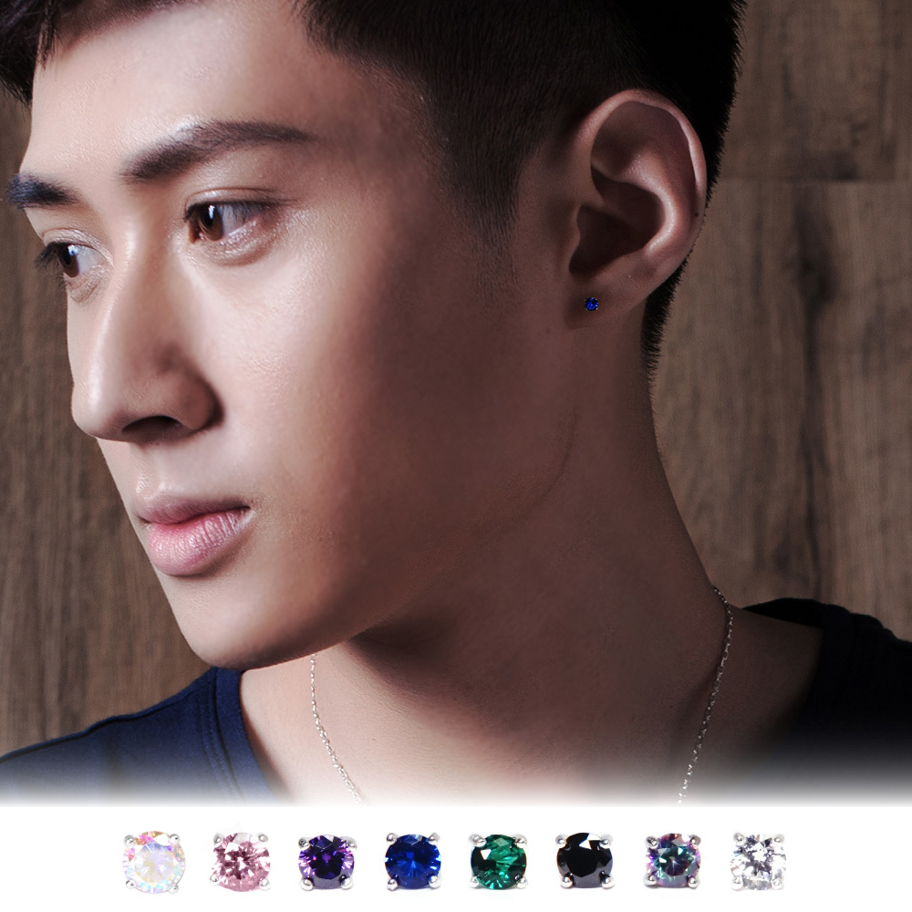 極簡圓形 3mm 單鑽耳環 爪鑲設計 925純銀耳環 必備款 男生耳環