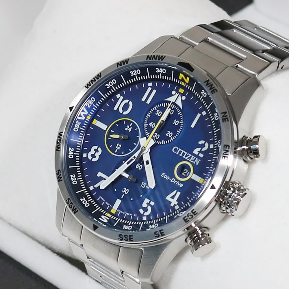 【CITIZEN 星辰】Eco Drive CA0790-83L 三眼計時 防水 銀框藍面 不鏽鋼 光動能腕錶 43mm