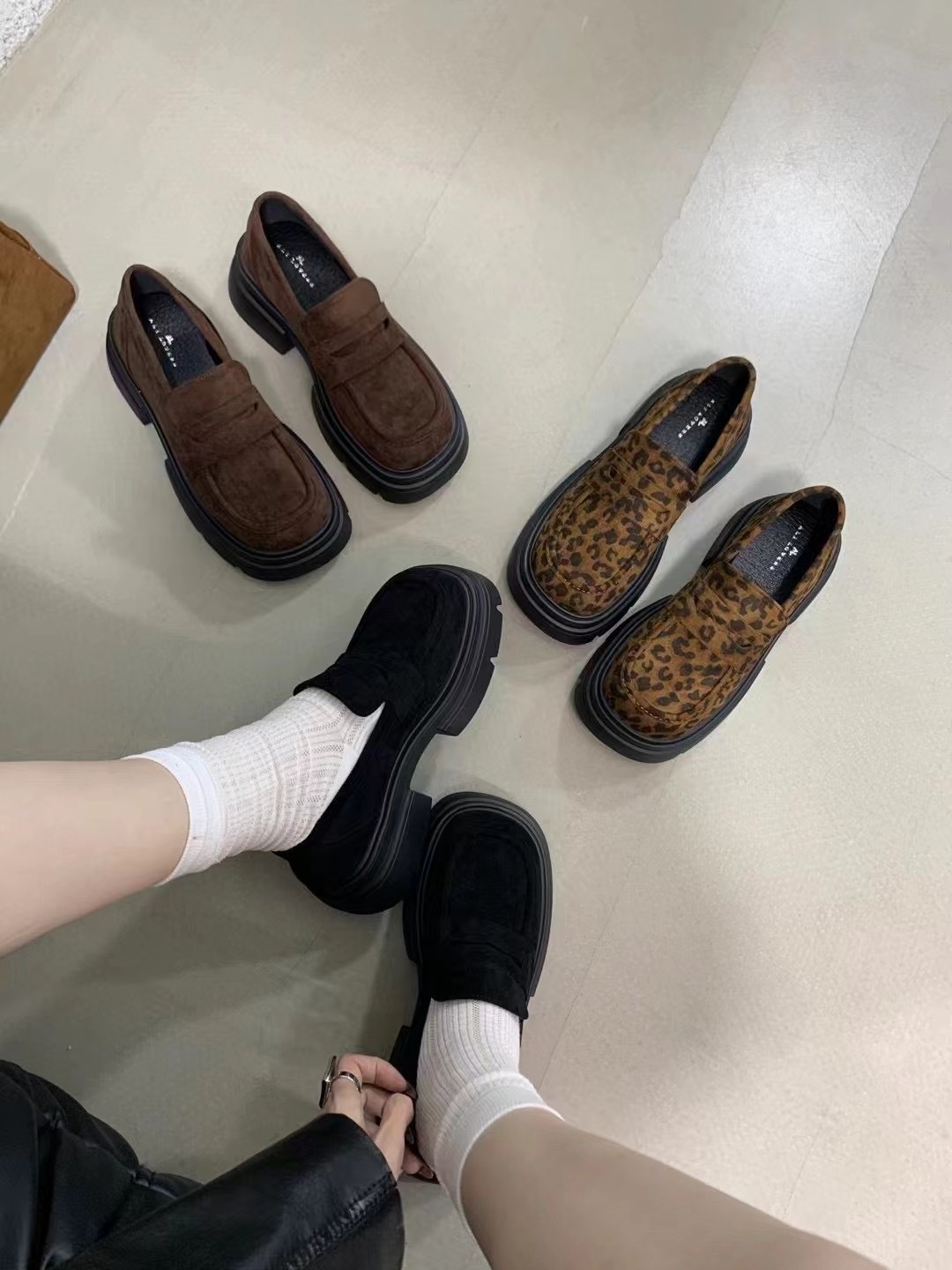 素色絨面厚底小單鞋