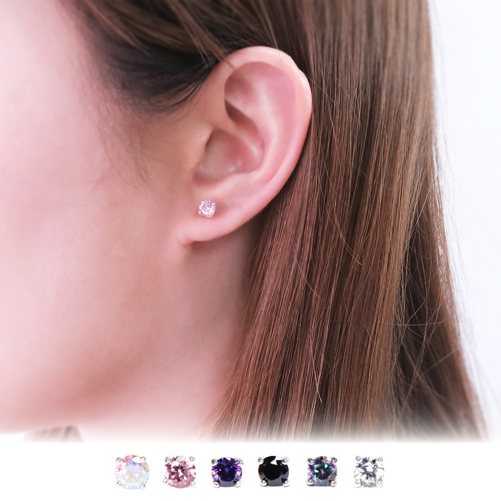 極簡圓形 5mm 單鑽耳環 爪鑲設計 925純銀耳環 必備款 女生耳環