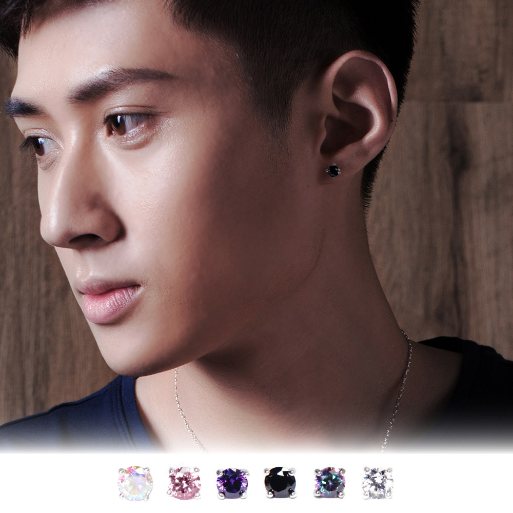 極簡圓形 5mm 單鑽耳環 爪鑲設計 925純銀耳環 必備款 男生耳環