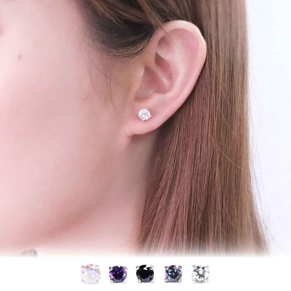 極簡圓形 6mm 單鑽耳環 爪鑲設計 925純銀耳環 必備款 女生耳環