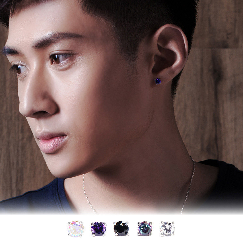 極簡圓形 6mm 單鑽耳環 爪鑲設計 925純銀耳環 必備款 男生耳環