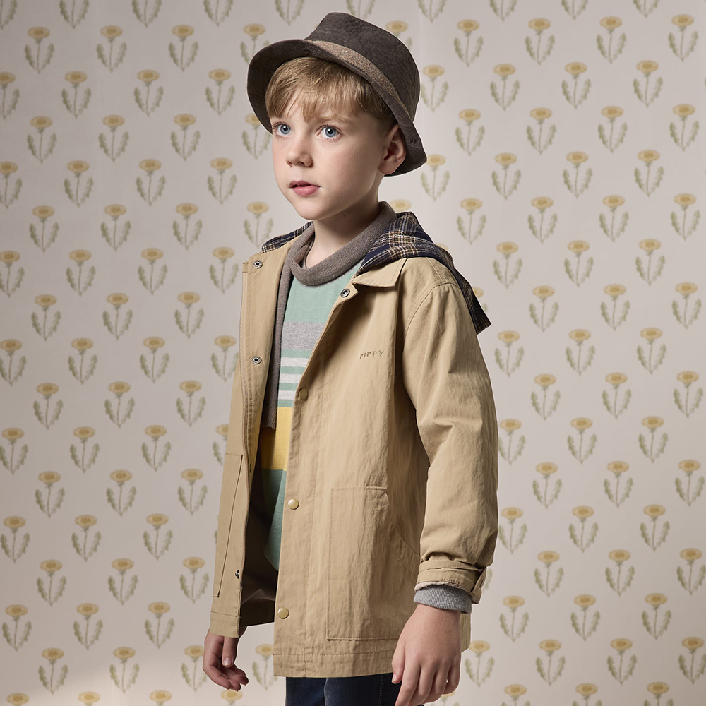 PIPPY 率性格紋連帽兩件式外套 卡其