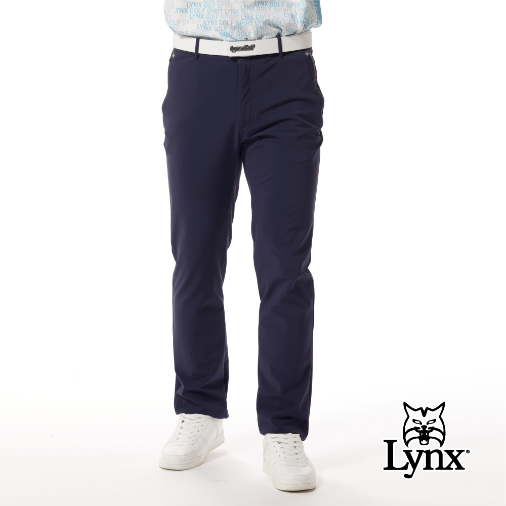 【Lynx Golf】保暖防風防潑水四面彈性貓頭鉚釘平口窄管休閒長褲