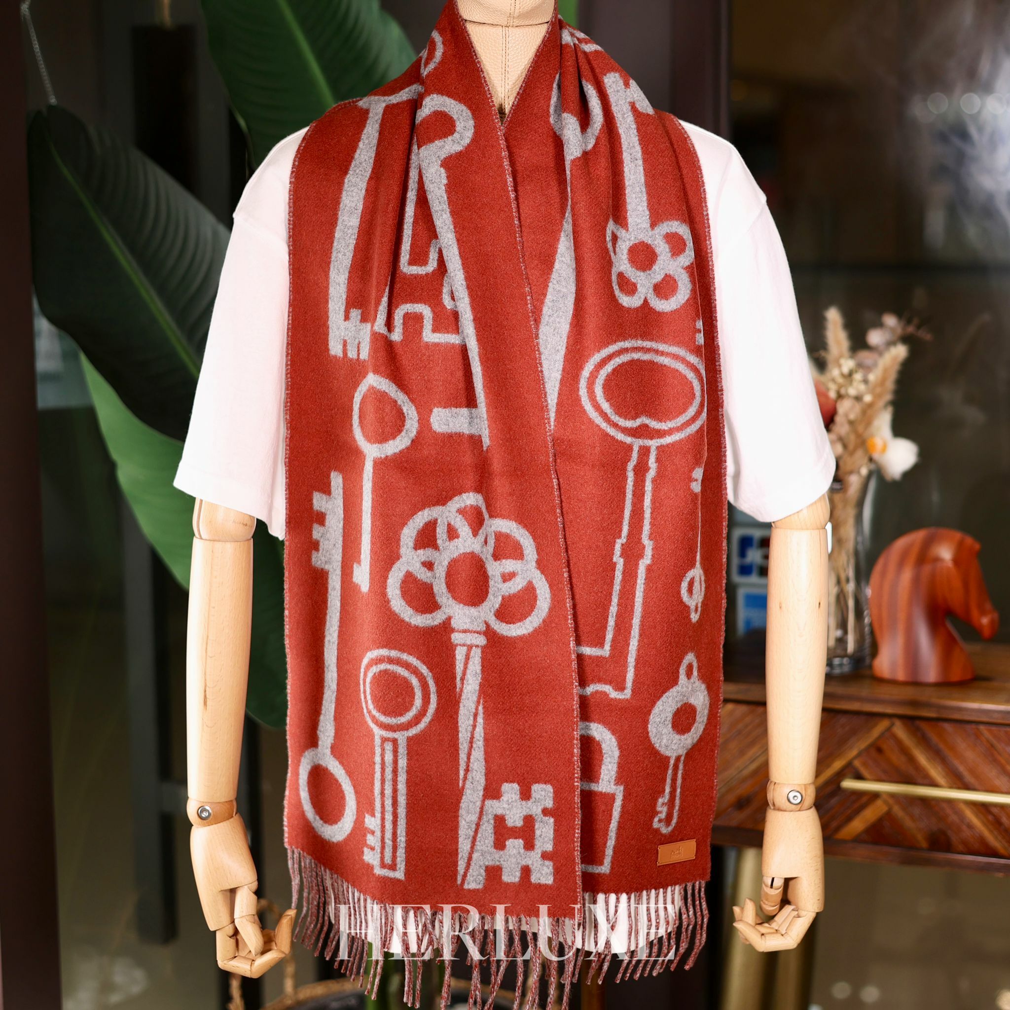 Casaque Porte-Clefs muffler cashmere 30x160cm Rouge H /gris chine clair