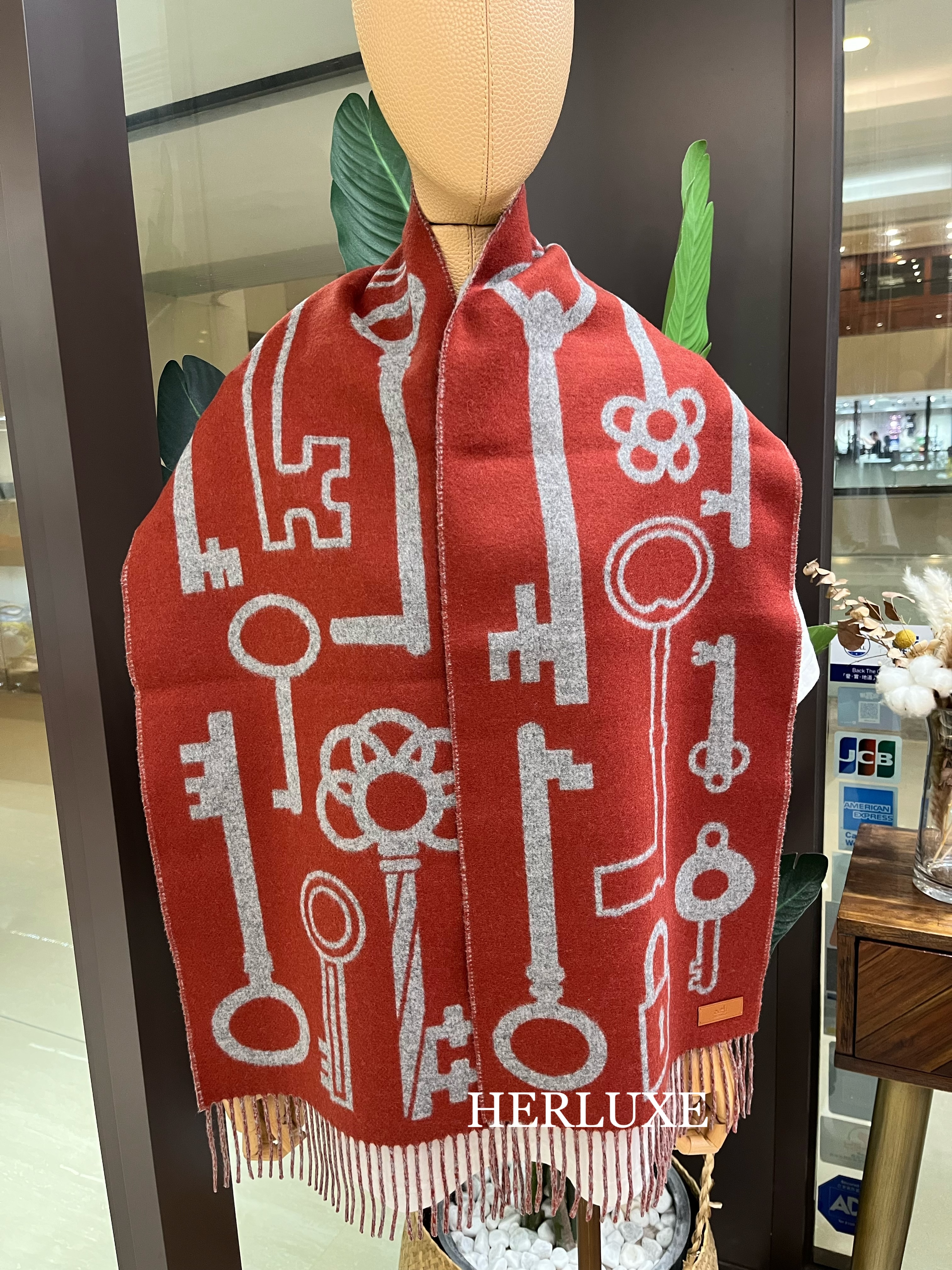 Casaque Porte-Clefs muffler cashmere 30x160cm Rouge H /gris chine clair