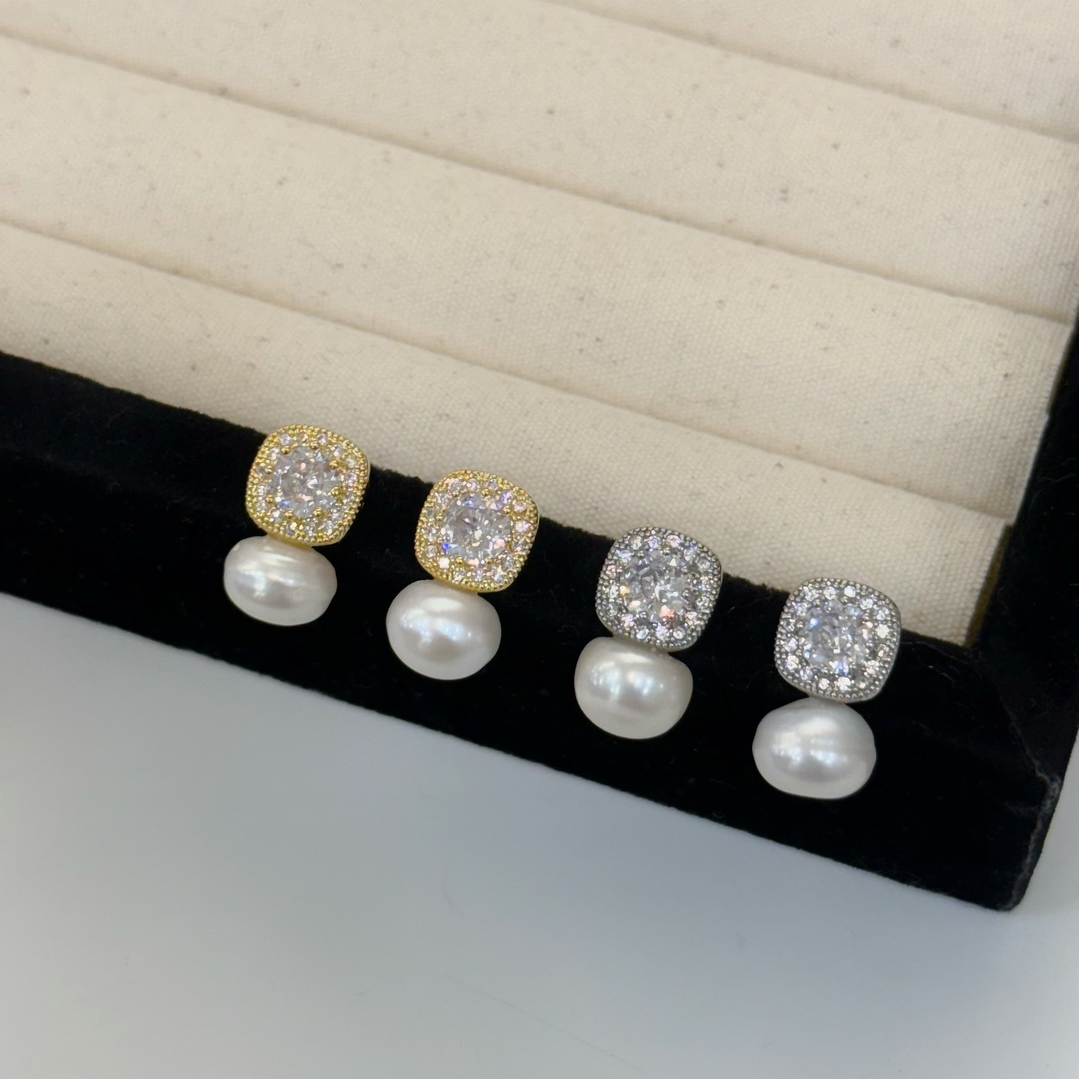 R17排鑽方形珍珠耳針