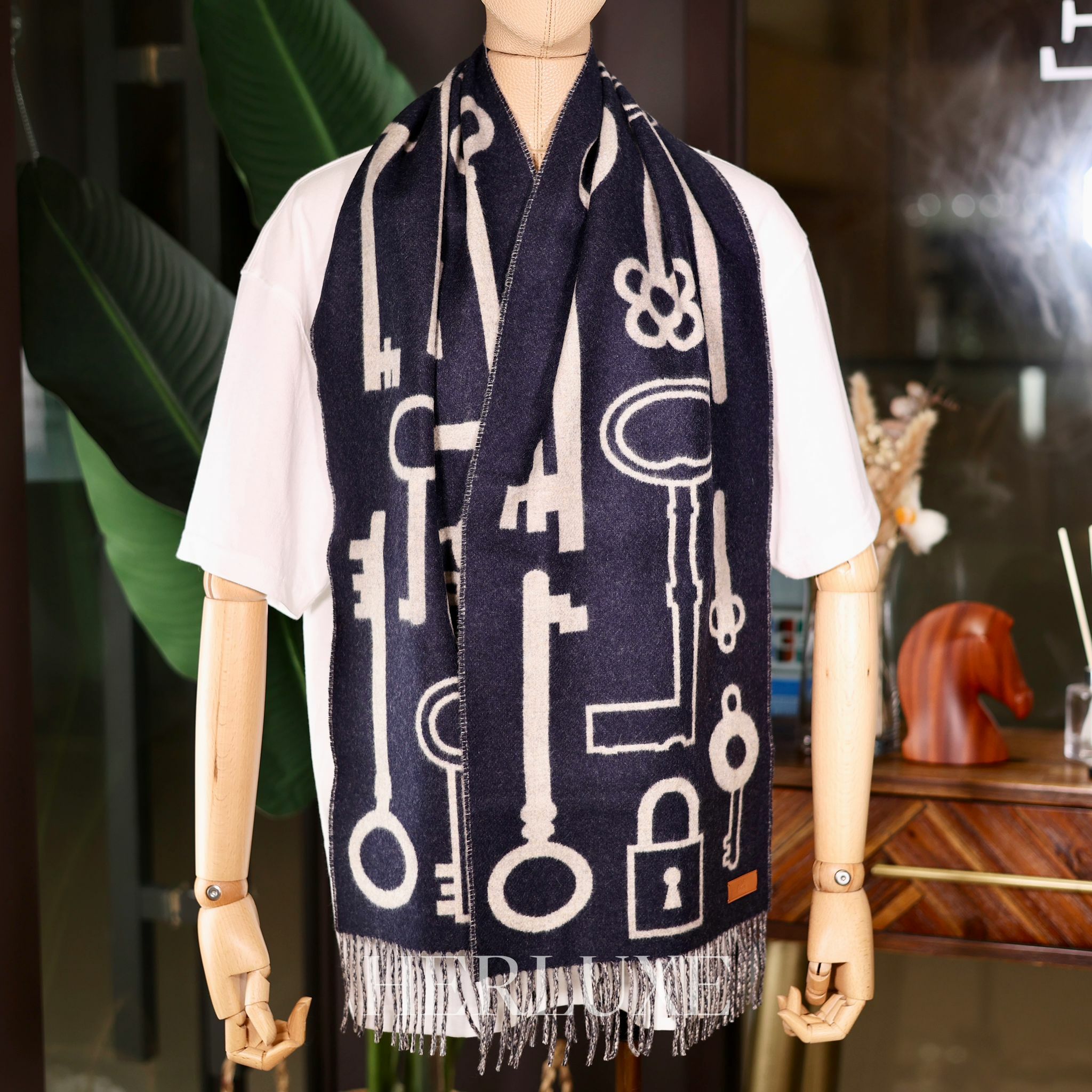 Casaque Porte-Clefs muffler cashmere 30x160cm marine / beige chine