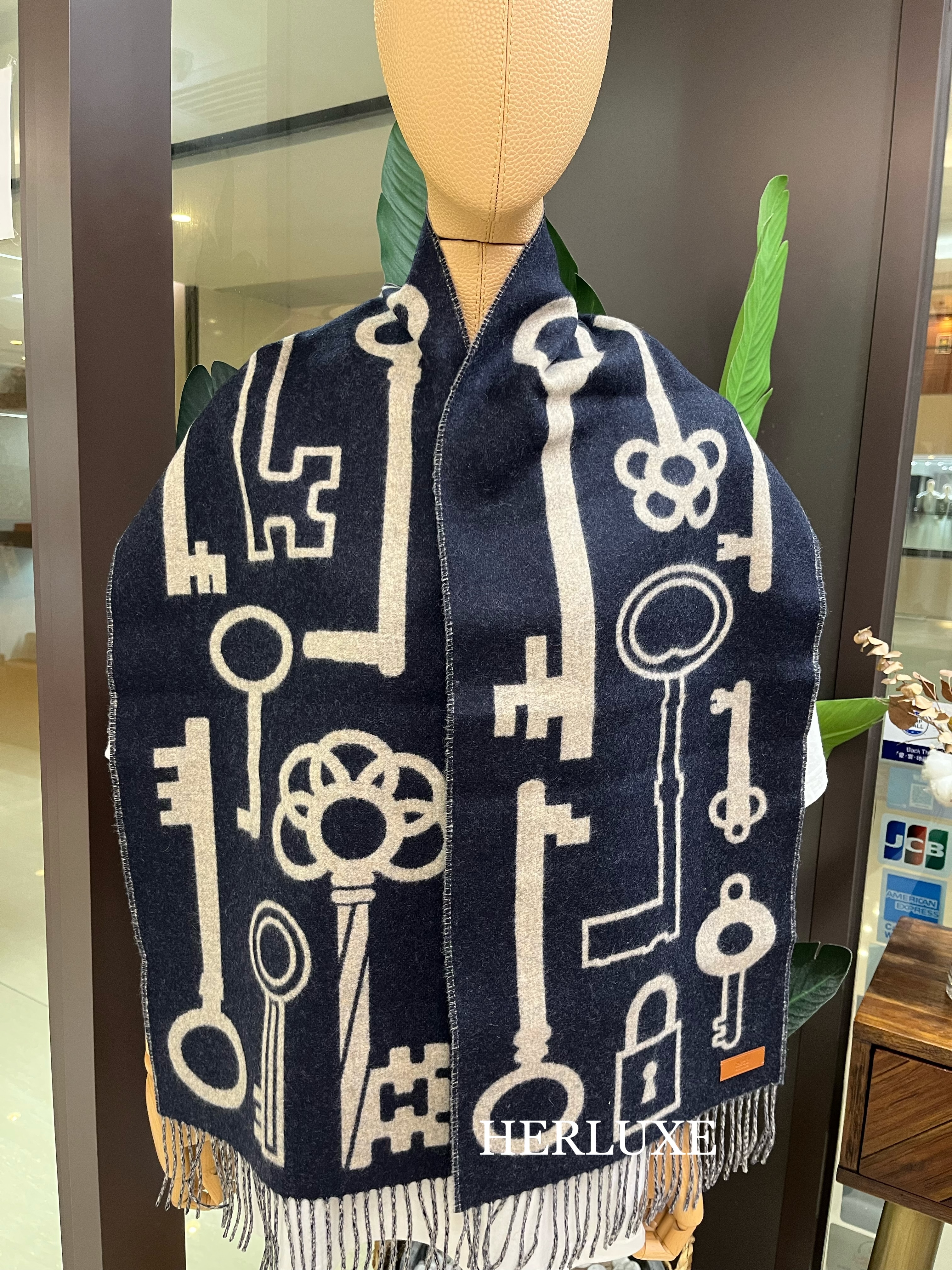 Casaque Porte-Clefs muffler cashmere 30x160cm marine / beige chine