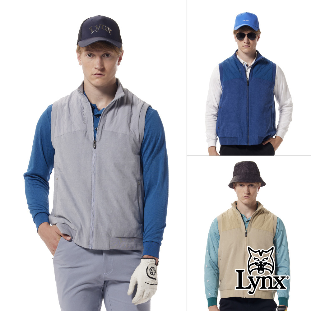 【Lynx Golf】防風鋪棉異素材剪接仿麂皮面料背心